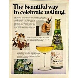 Champale Malt Liquor "The Beautiful Way to Celebrate Nothing" Vtg Print Ad 1970